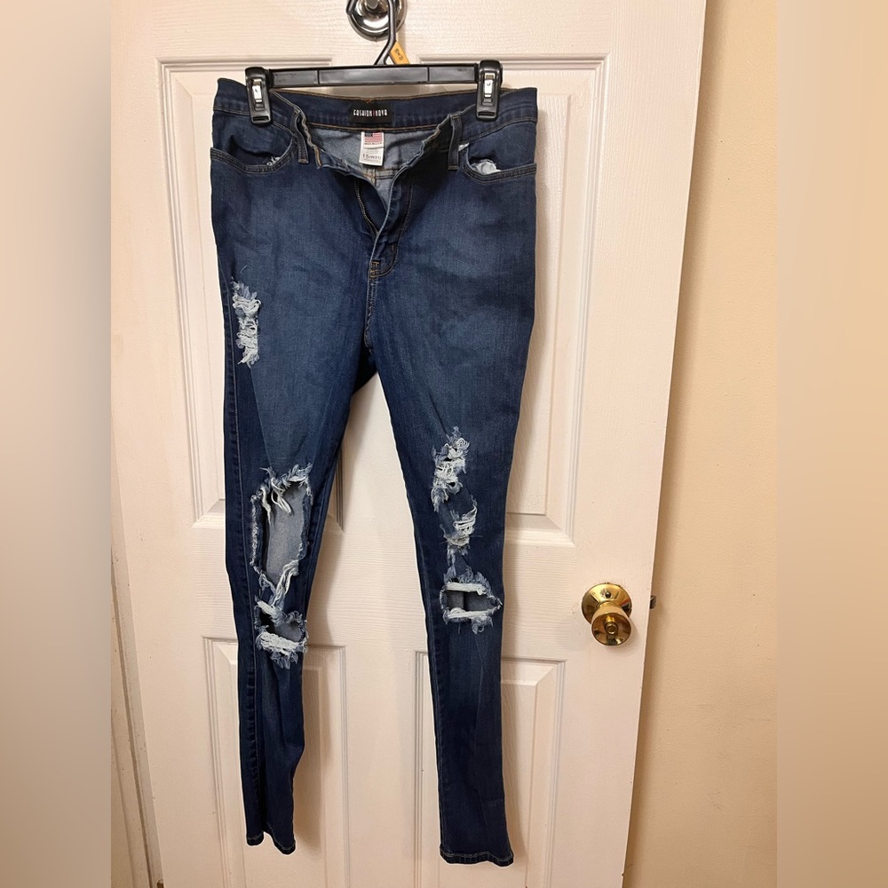 Fashion Nova Dark Blue Ripped Skinny Jeans
